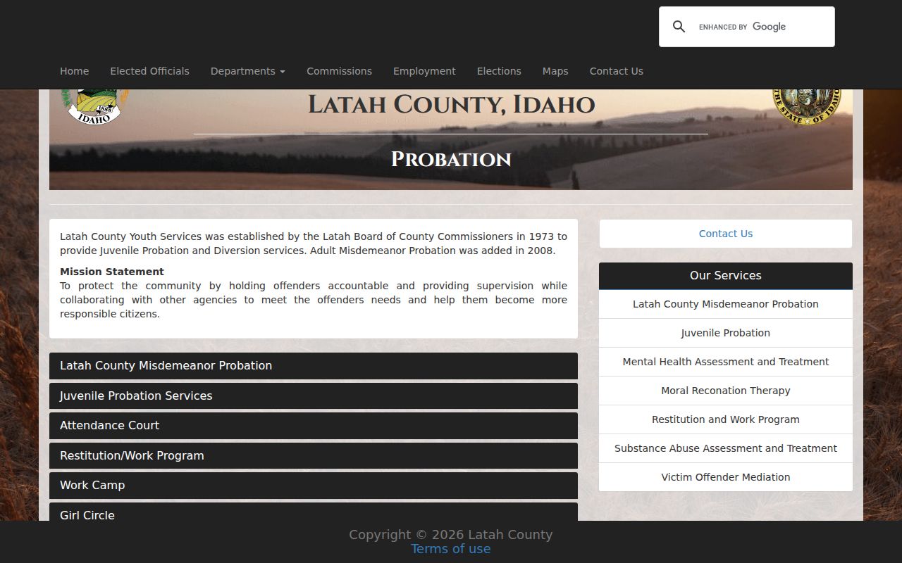 Latah County criminal history probation office