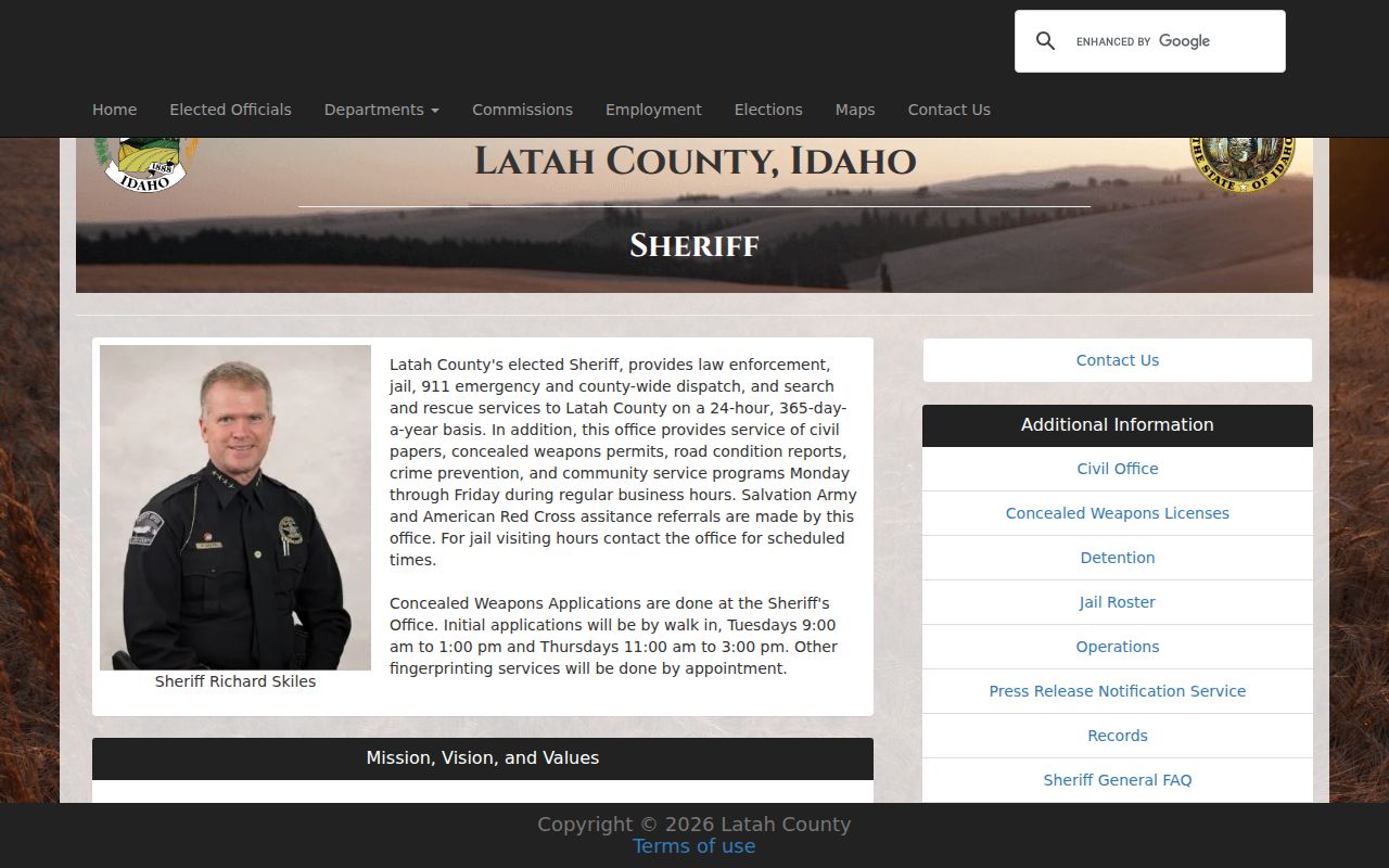 Latah County criminal history sheriff records source
