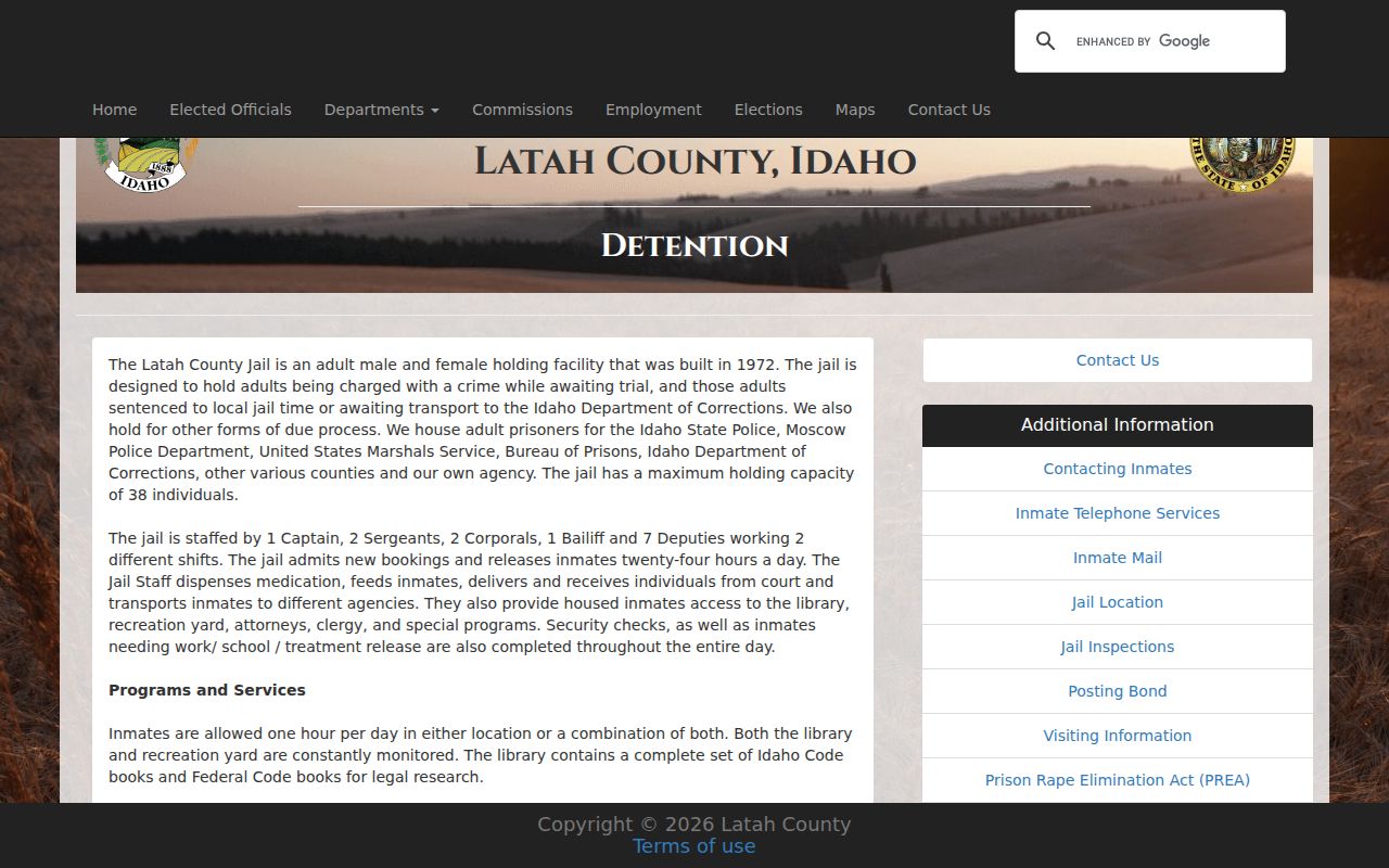 Latah County arrest detention facility information