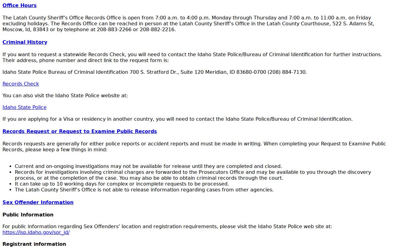 Latah County arrest records office request information
