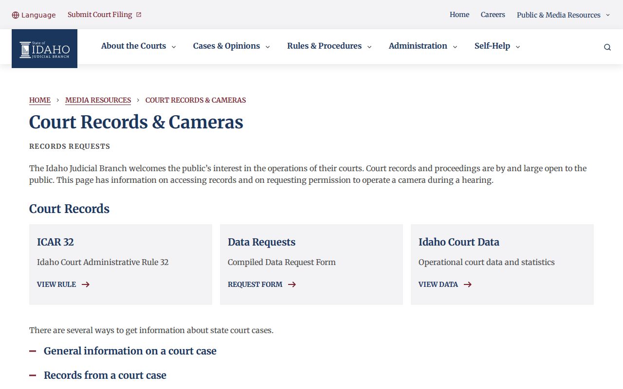 Idaho Courts record access channels