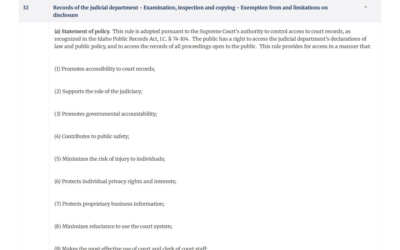 Idaho Court Administrative Rule 32 page
