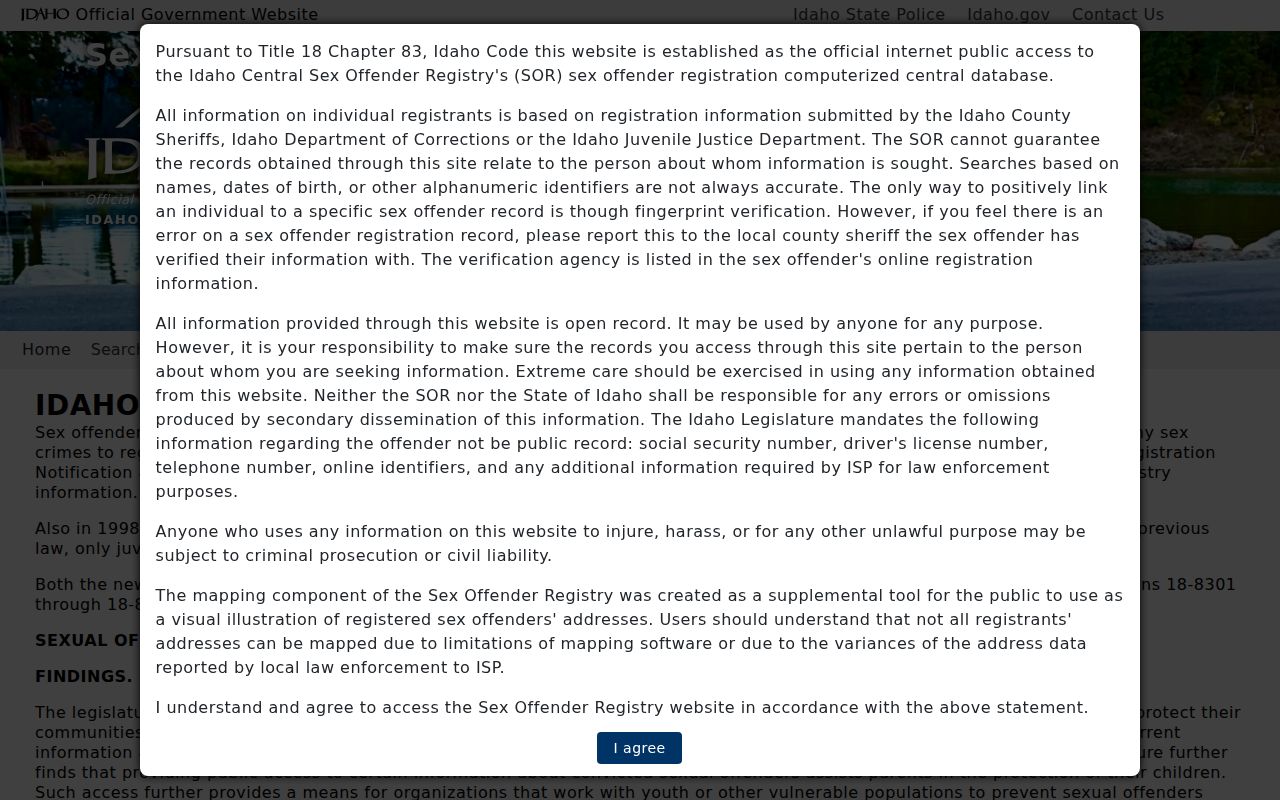 Latah County sex offender registry search disclaimer
